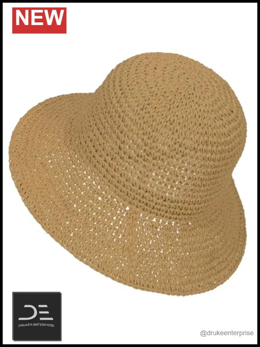Handmade Crochet Straw Bucket Hat Sun Protection Travel Foldable Cap
